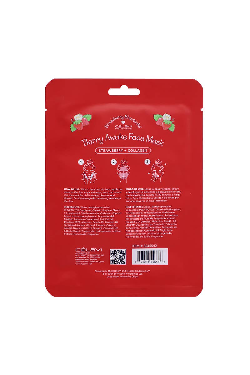 Celavi SS45542 Strawberry + Collagen 5 Sheet Mask Set - 1set