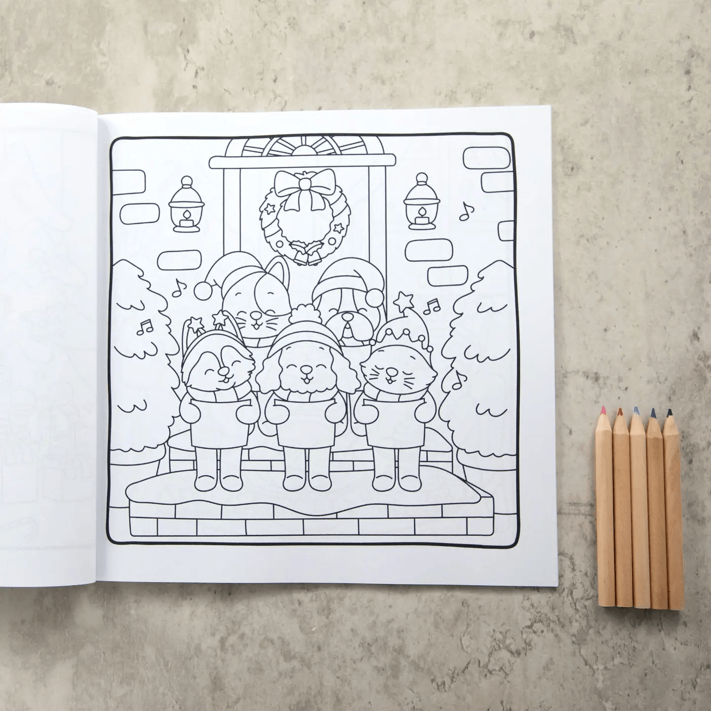Dogs and Cats in Christmas Hats | Festive Colouring Book