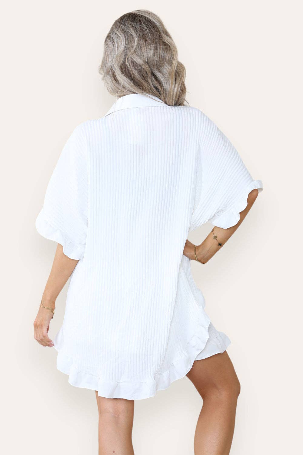 Women's Casual Oversized Ruffle Shirt & Shorts Set