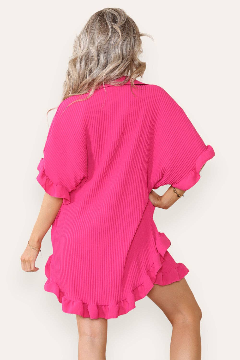 Women's Casual Oversized Ruffle Shirt & Shorts Set