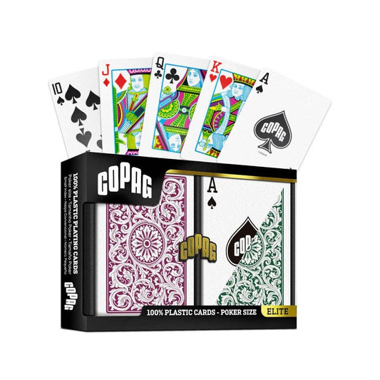 Copag Elite Poker Regular Index Double Plastic Playing Card Deck (Green & Burgundy)
