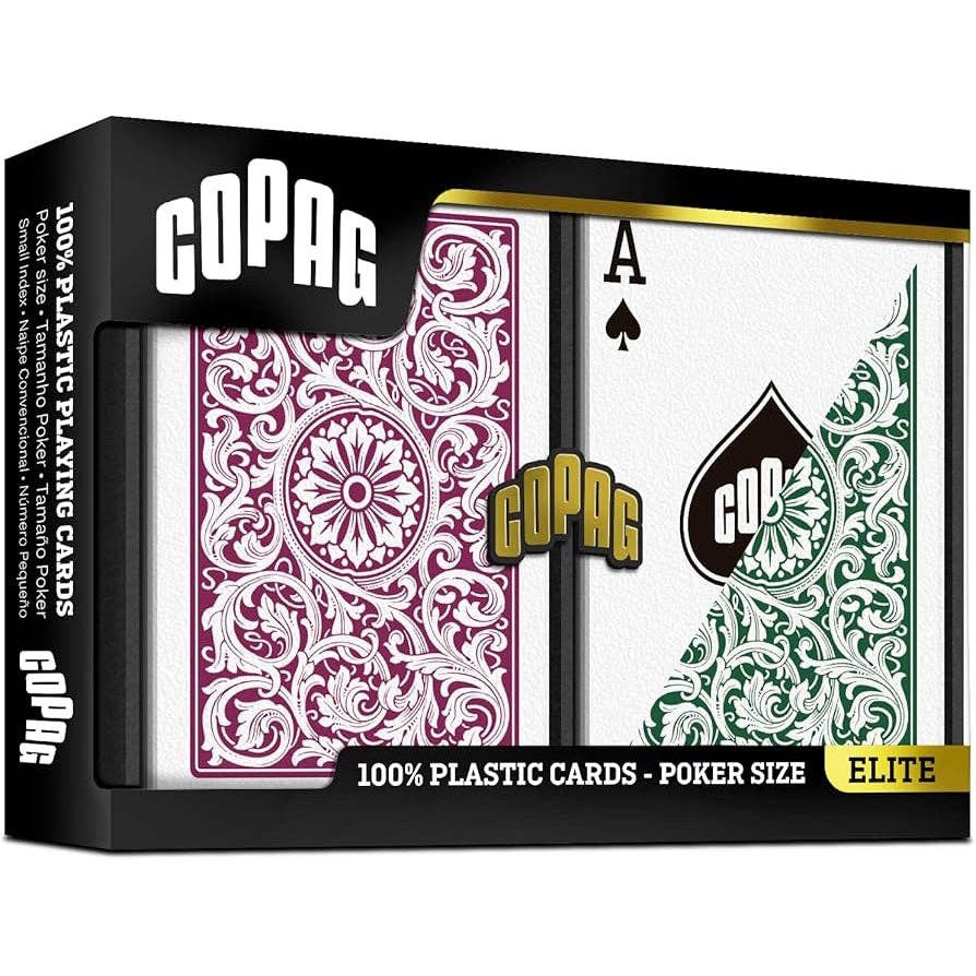 Copag Elite Poker Regular Index Double Plastic Playing Card Deck (Green & Burgundy)