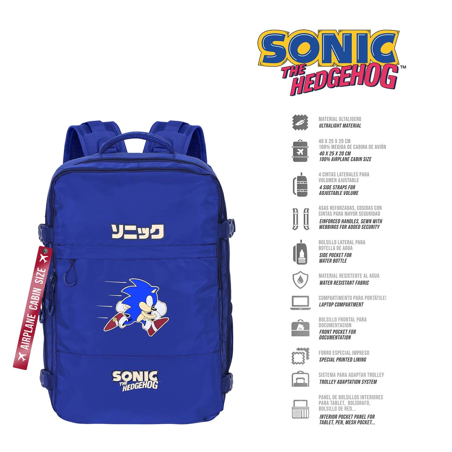 Sonic SEGA-Mercury Backpack Underseat Cabin Bag 40x20x25cm