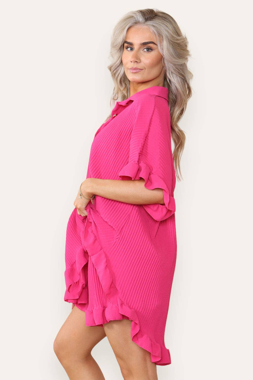Women's Casual Oversized Ruffle Shirt & Shorts Set