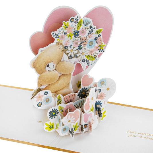 3D Pop-Up Greeting Card Forever Friends Heart & Flowers