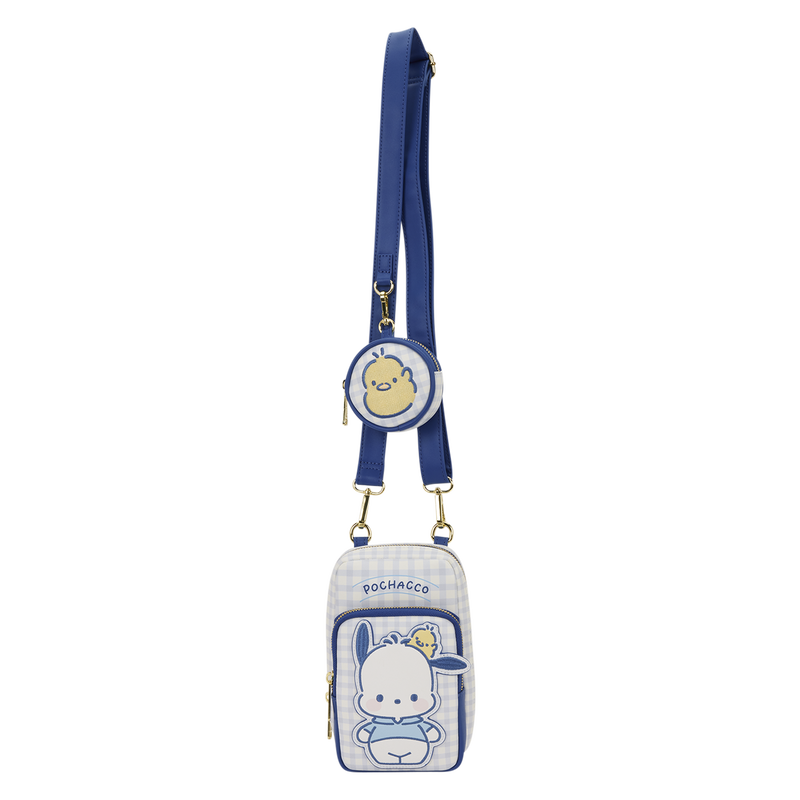 Loungefly Sanrio Pochacco Gingham Cell Phone Crossbody Bag with Coin Bag