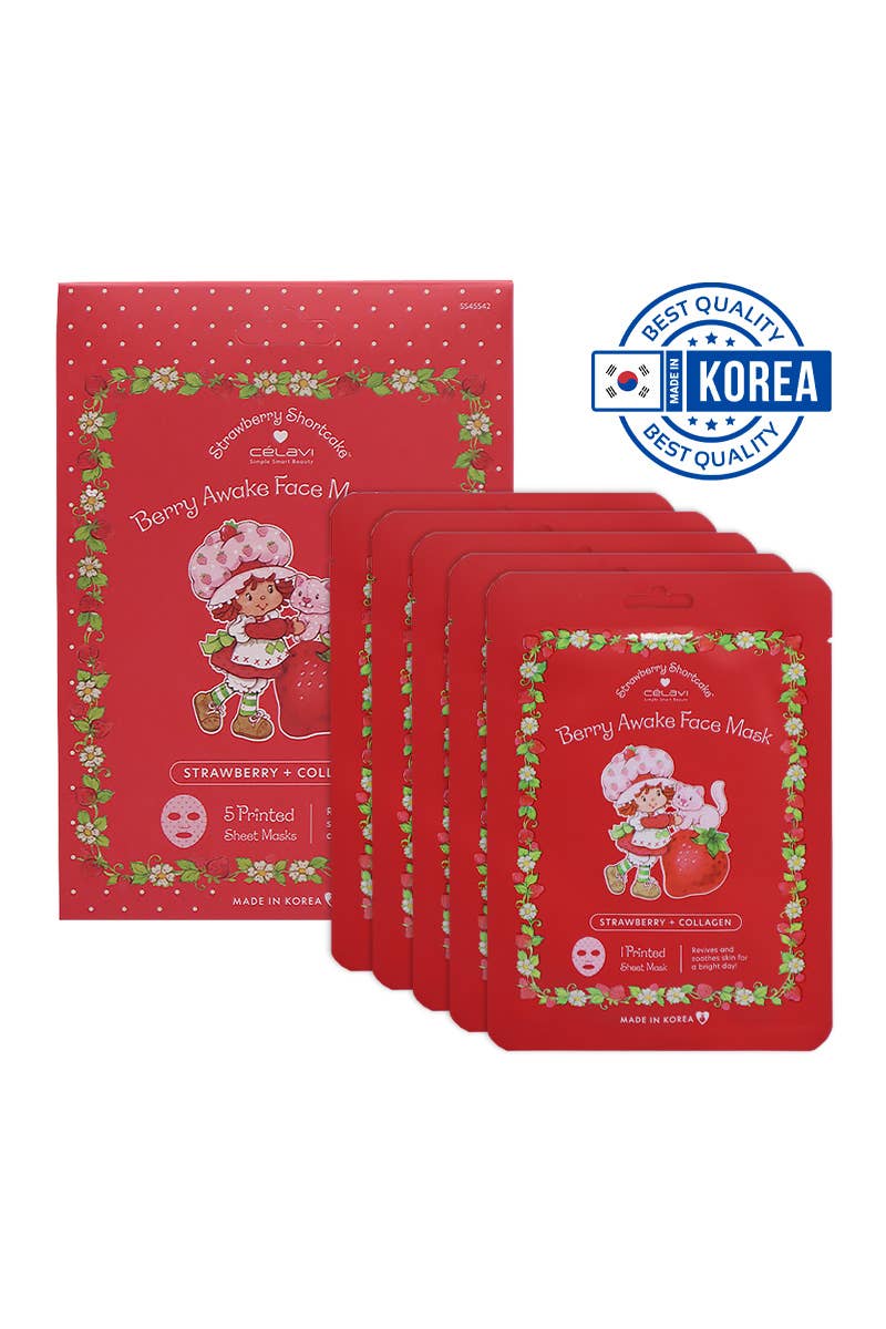 Celavi SS45542 Strawberry + Collagen 5 Sheet Mask Set - 1set