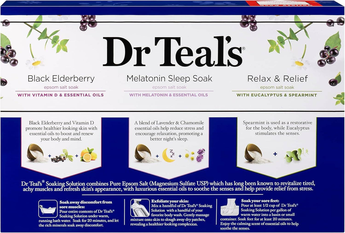 Epsom Salt Relax &Relief/Melatonin Sleep Soak/Elderberry Set
